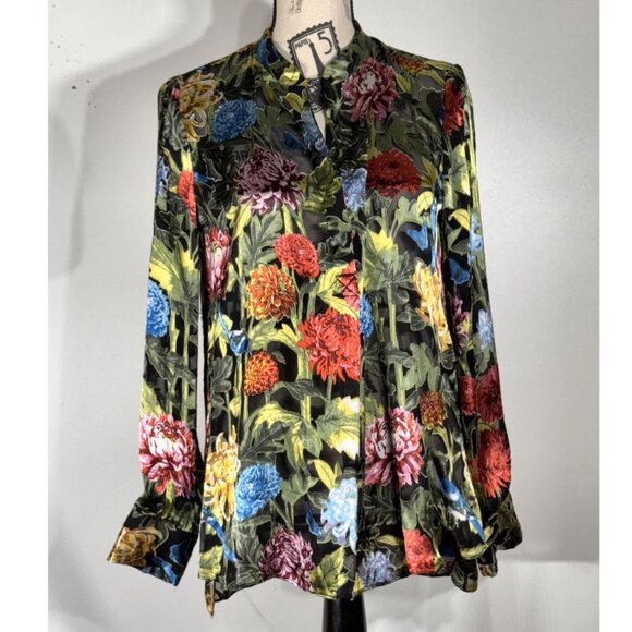Alice & Olivia Floral Pattern Sheer Blouse, Women's Size Small - Picture 2 of 6